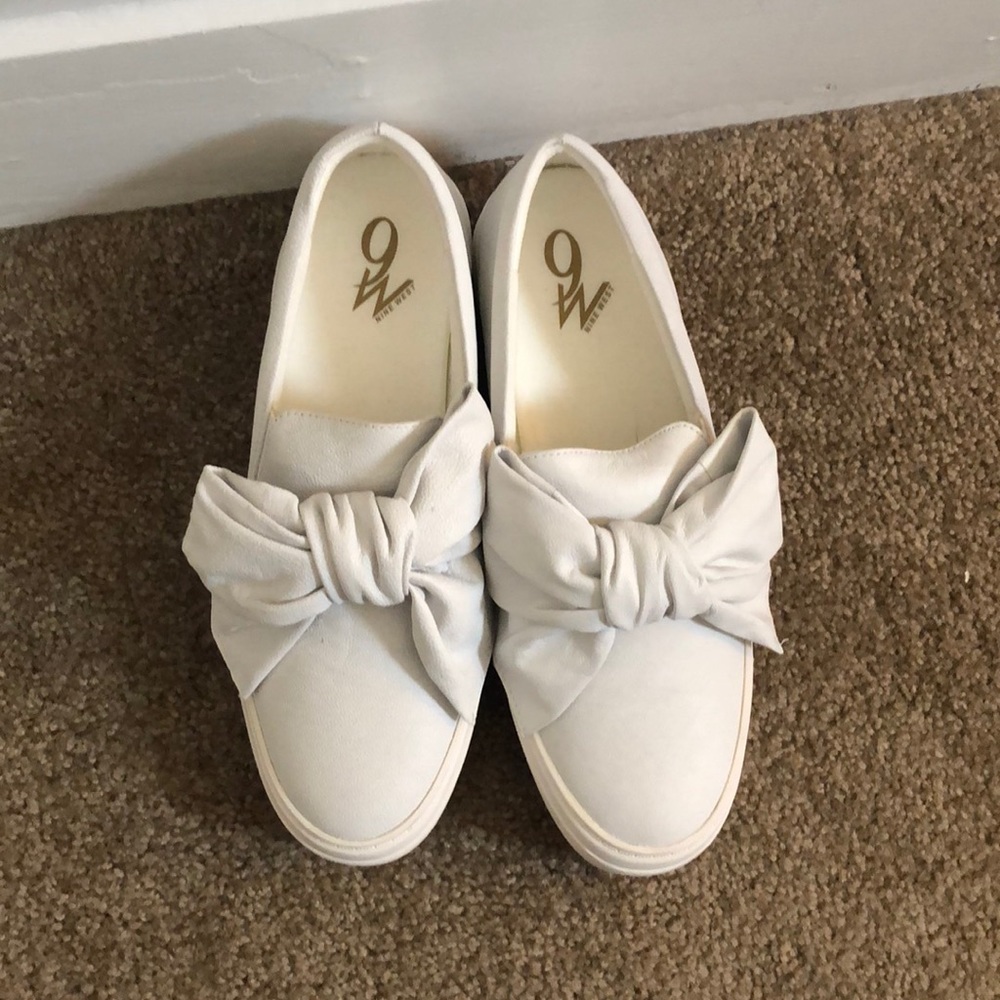 White leather, size 8, Nine West sneaker flats.